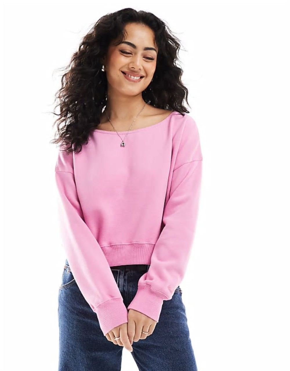 off shoulder boyfriend sweat top in pink