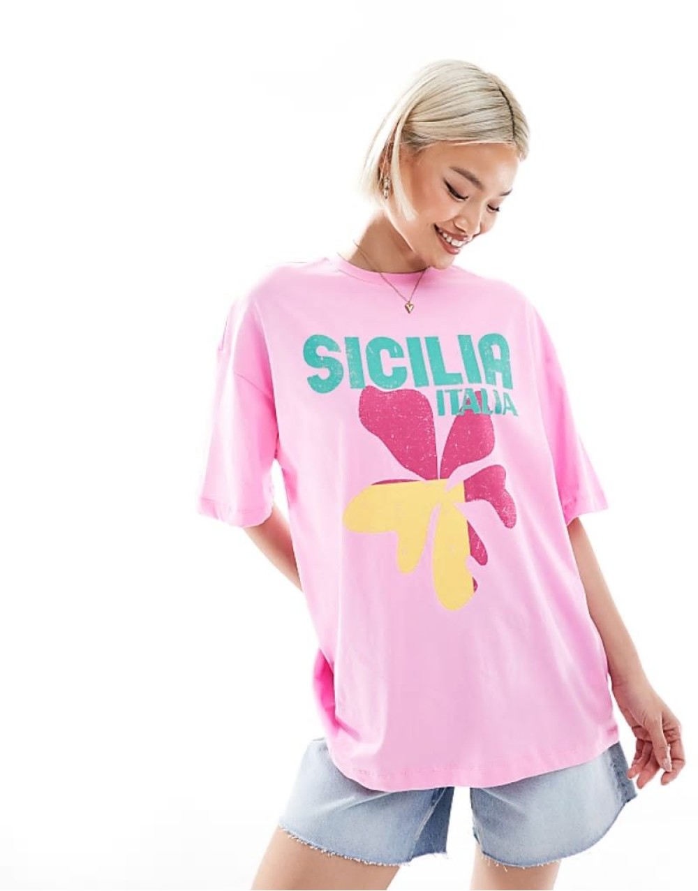 Sicilia logo oversized t-shirt in pink