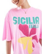 Sicilia logo oversized t-shirt in pink