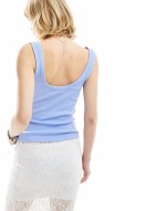 ribbed fitted vest top with scoop neck in blue