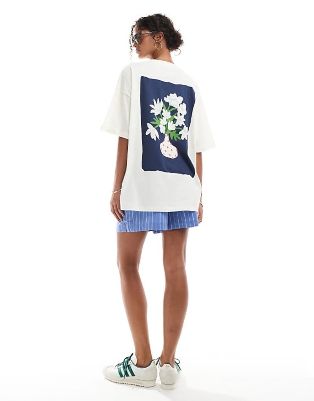 oversized tee with vase back print graphic in ecru