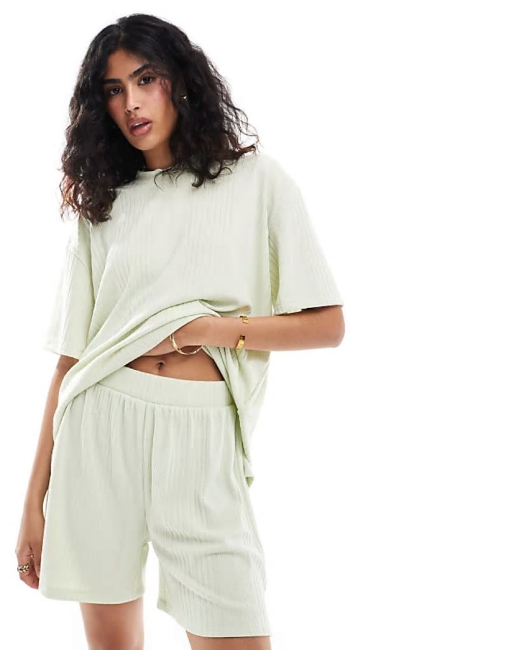 textured t-shirt and short co-ord in green - RED