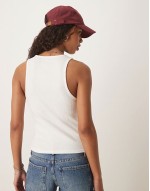 ribbed central logo vest in off white