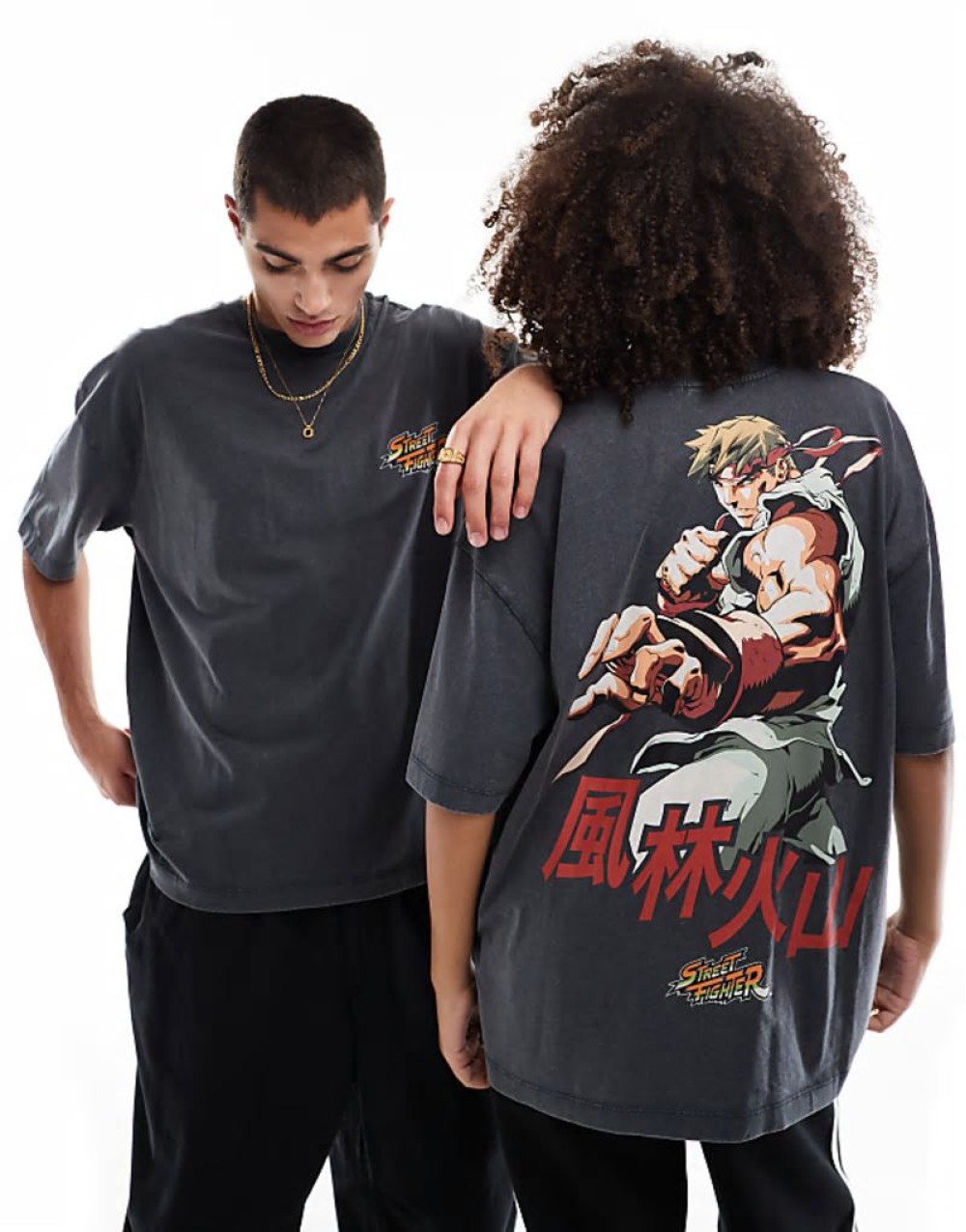 unisex oversized license t-shirt with Street Fighter prints in washed black