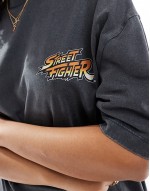 unisex oversized license t-shirt with Street Fighter prints in washed black