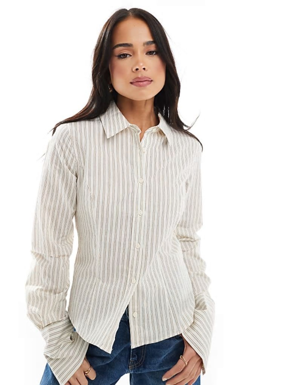 fitted stripe shirt in ecru
