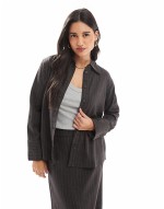 wide cuff shirt and column midi skirt set in dark grey pinstripe
