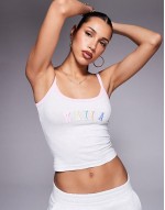 embroidered rainbow logo cami crop top co-ord in grey marl