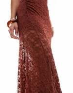 asymmetric hem lace maxi dress in burnt orange