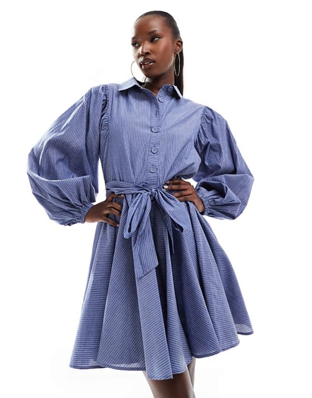 batwing belted shirt dress in blue