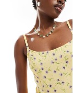 Exclusive ramana wildflower print mini cami dress in lemon drop