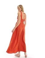 racer crinkle midi sundress with scoop back in carrot