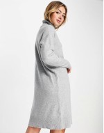 roll neck mini jumper dress in grey melange