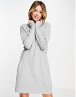 roll neck mini jumper dress in grey melange