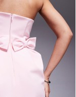 structured curved bodice bow mini dress in pale pink
