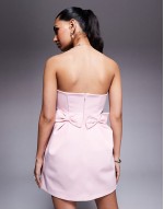 structured curved bodice bow mini dress in pale pink