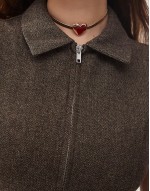 Karin co-ord zip through vest in brown herringbone