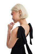 textured tie sve swing mini dress in black