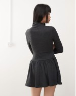 grown on neck dropped waist mini dress in grey