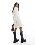 supersoft fluffy roll neck mini jumper dress in cream