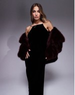 square neck velvet maxi dress with tie detail in black