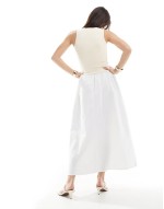 racerneck contrast drop waist maxi dress in beige and white