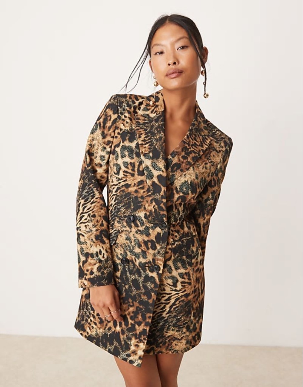 longline blazer dress in animal print
