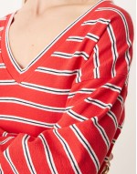V front long sve T-shirt mini dress in red stripe