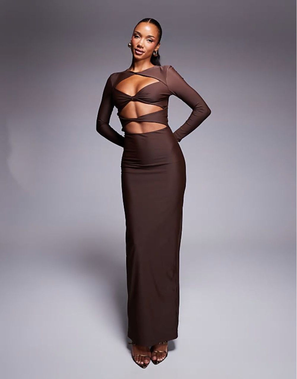 60% New Stassie exclusive cut out bodycon maxi dress in chocolate