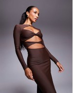 60% New Stassie exclusive cut out bodycon maxi dress in chocolate
