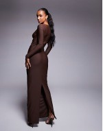 60% New Stassie exclusive cut out bodycon maxi dress in chocolate