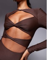60% New Stassie exclusive cut out bodycon maxi dress in chocolate