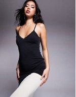 colour block maxi slip dress with lace trim details in mono