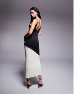 colour block maxi slip dress with lace trim details in mono