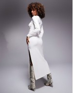 supersoft long sve ruched side maxi dress in winter white
