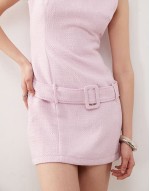 boucle mini dress with belt in pink