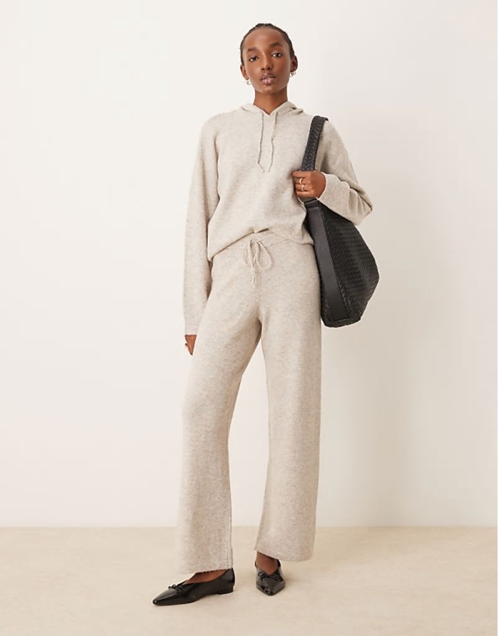 slouchy knitted co-ord in cream