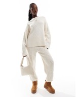 cable knit jumper and cuffed joggers co-ord in cream