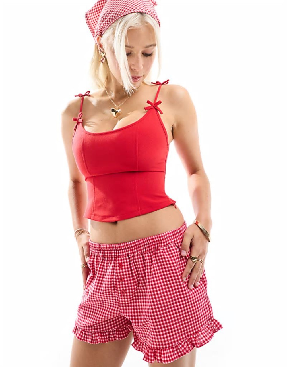 kaida bow detail corset top in red